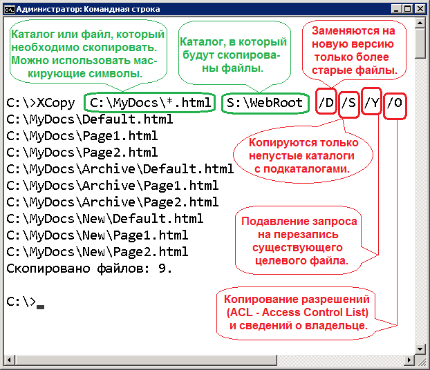 Пример использования команды XCopy